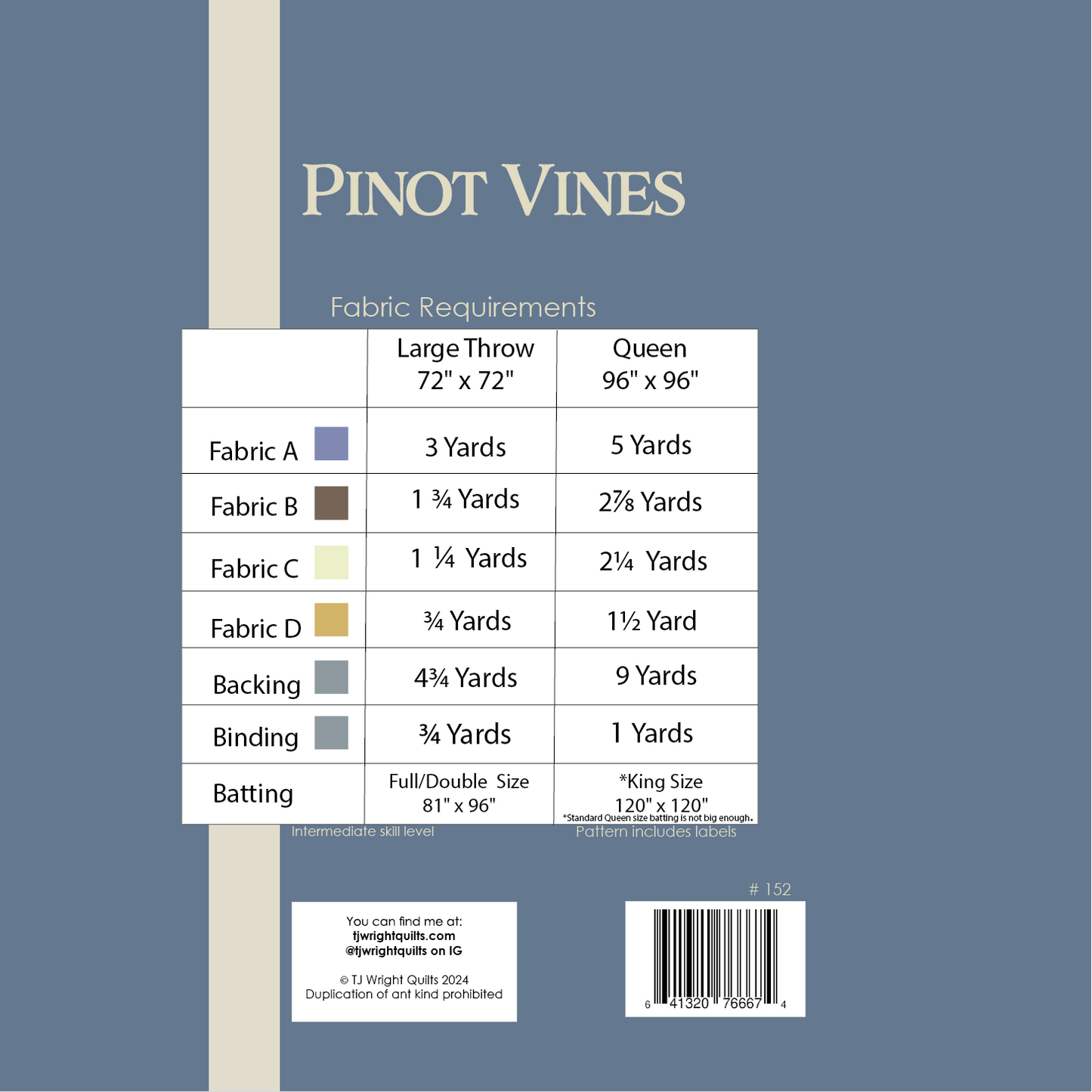Pinot Vines Quilt Pattern Printed Booklet