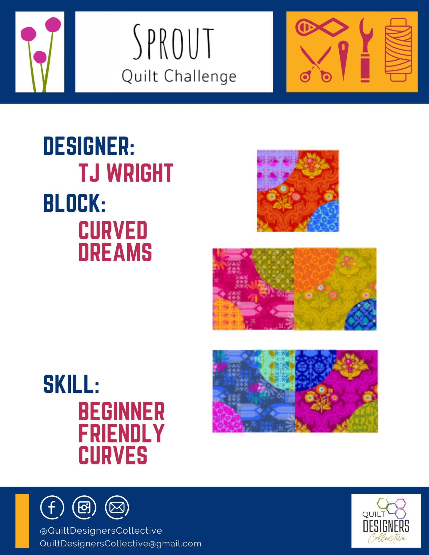 Sprout Quilt Challenge Week 2 Block 2 Curve Dreams
